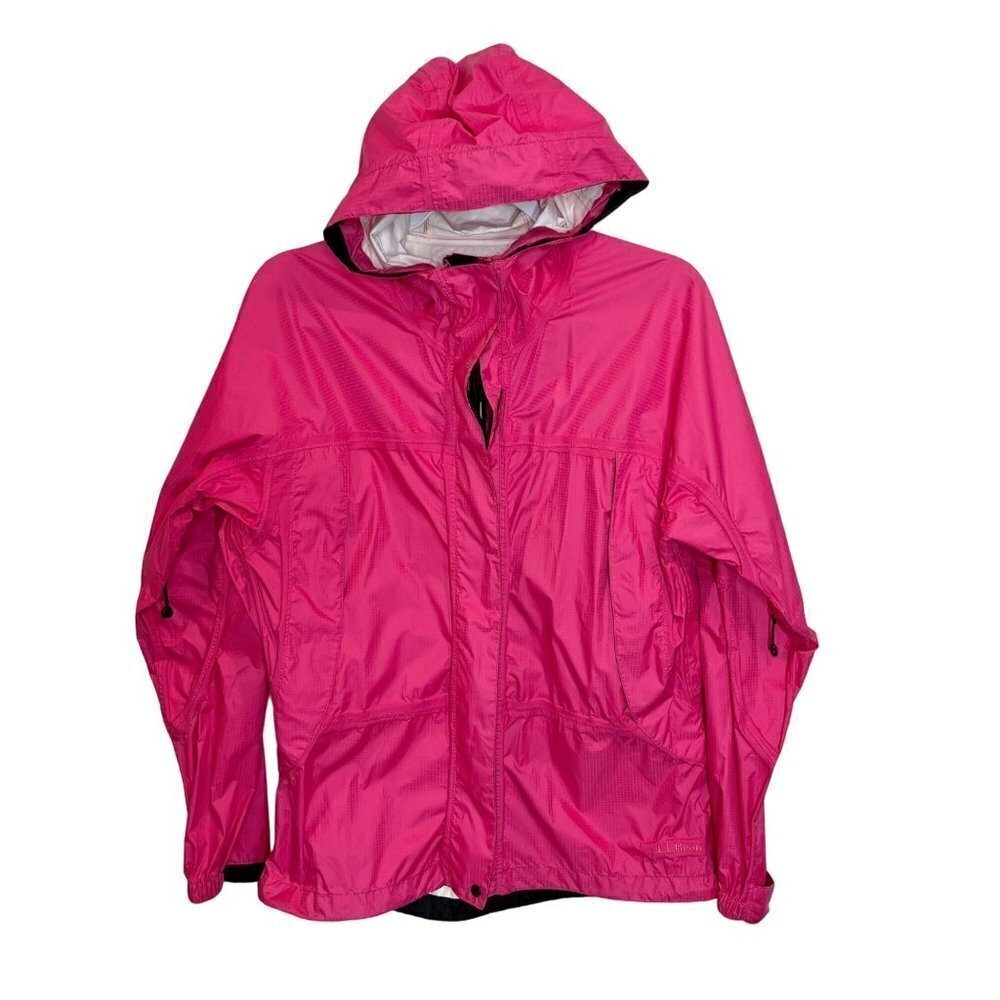L.L. Bean Nylon Pink Rain hooded Zip Jacket seam seal Size M windbreaker